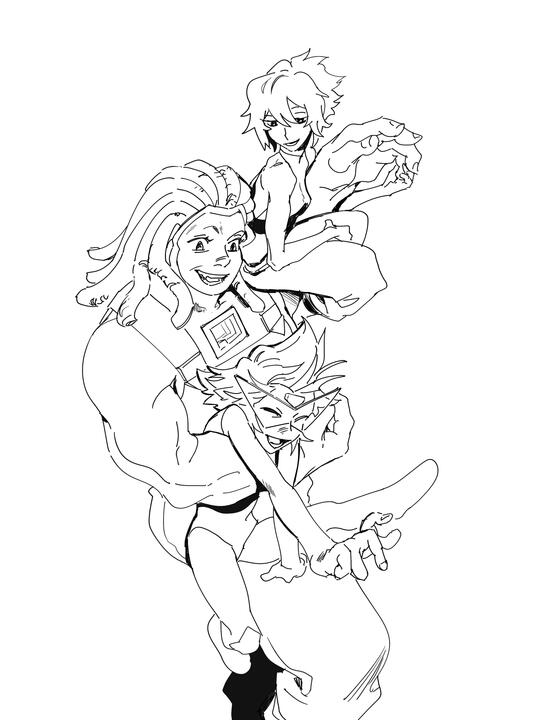 Full body, black and white, 3 characters: $300